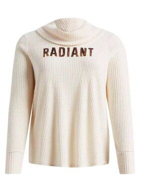 NWT Torrid RADIANT Top Cream Waffle Cowl Neck Gold Sequin Long Sleeve Size Large